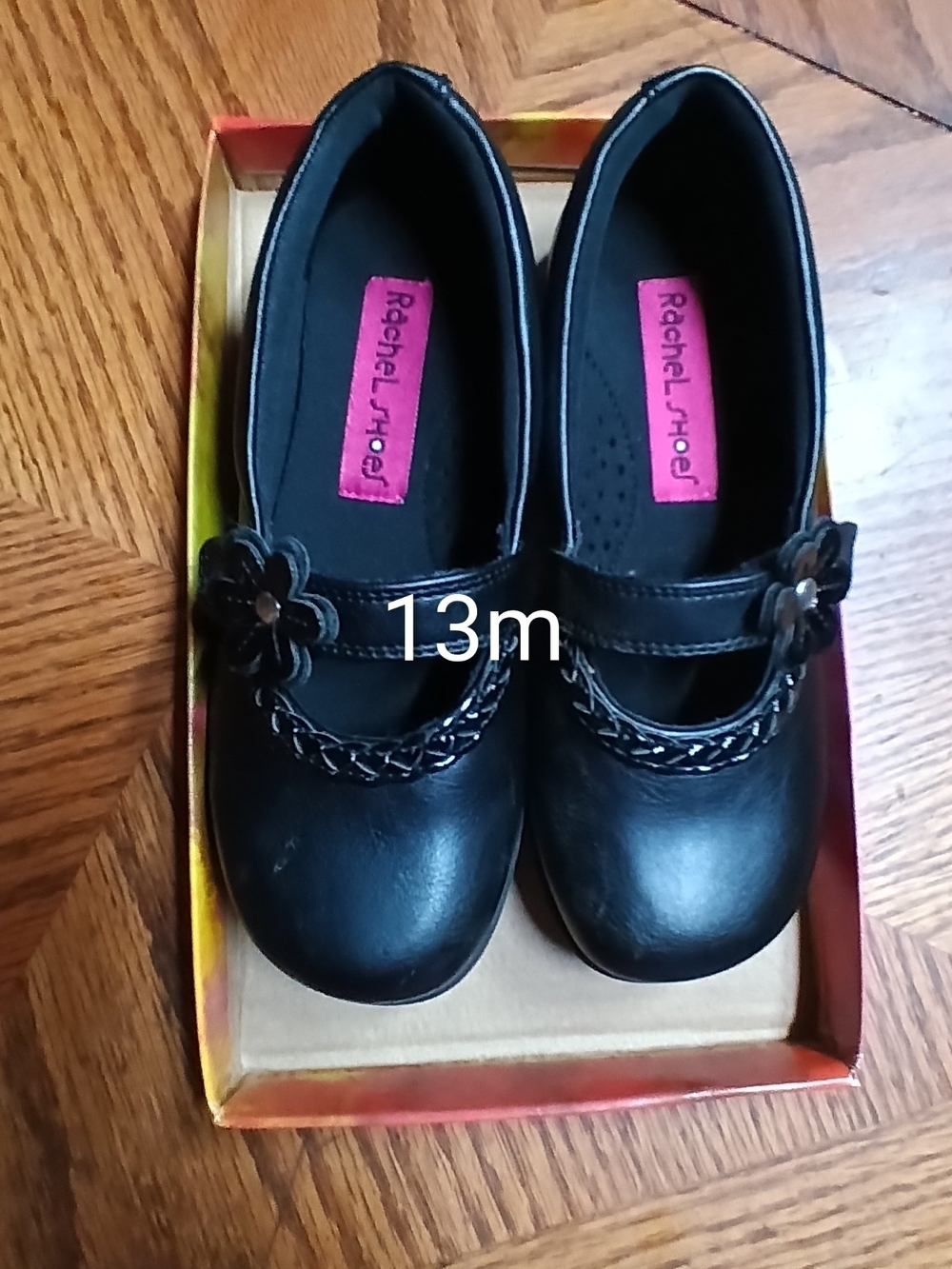 Girls' Black Shoes with Flower Accent